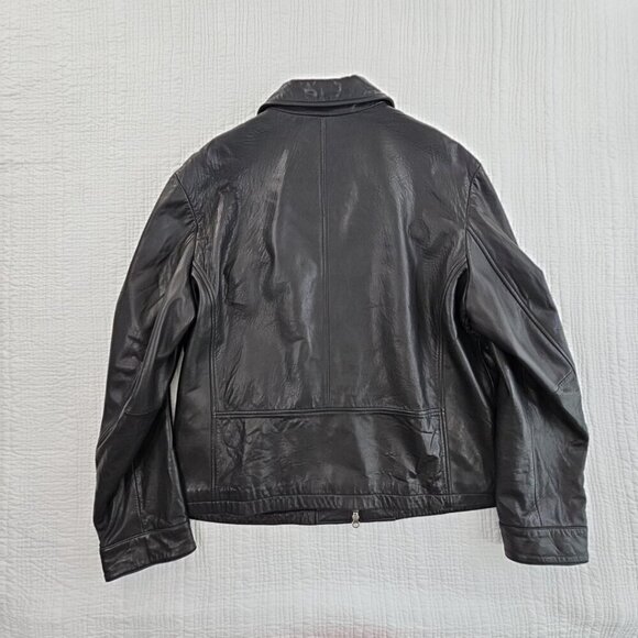 Banana Republic Full Zip Leather Jacket Men's XL Jet Black Long Sleeves EUC LN - Picture 2 of 16
